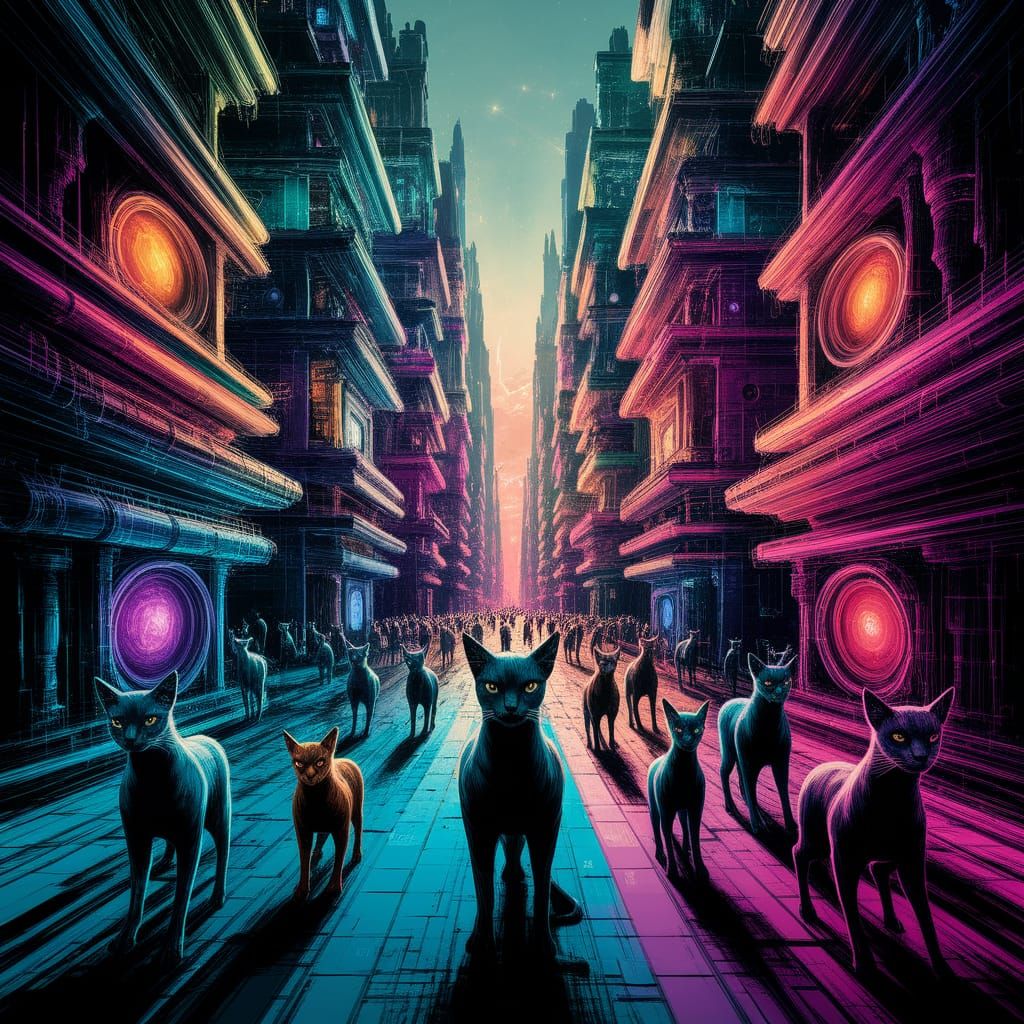 Surreal Cityscape of Alien Metropolis in Vibrant Colors and ...