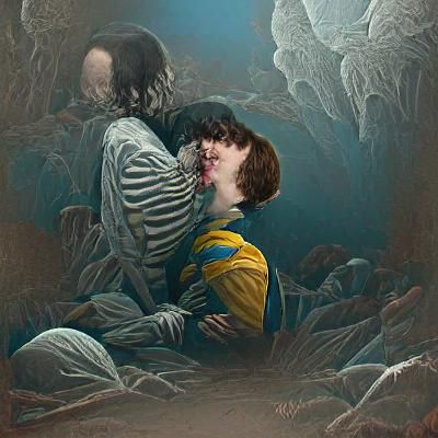 Dramatic Kiss in Gothic Horror Style