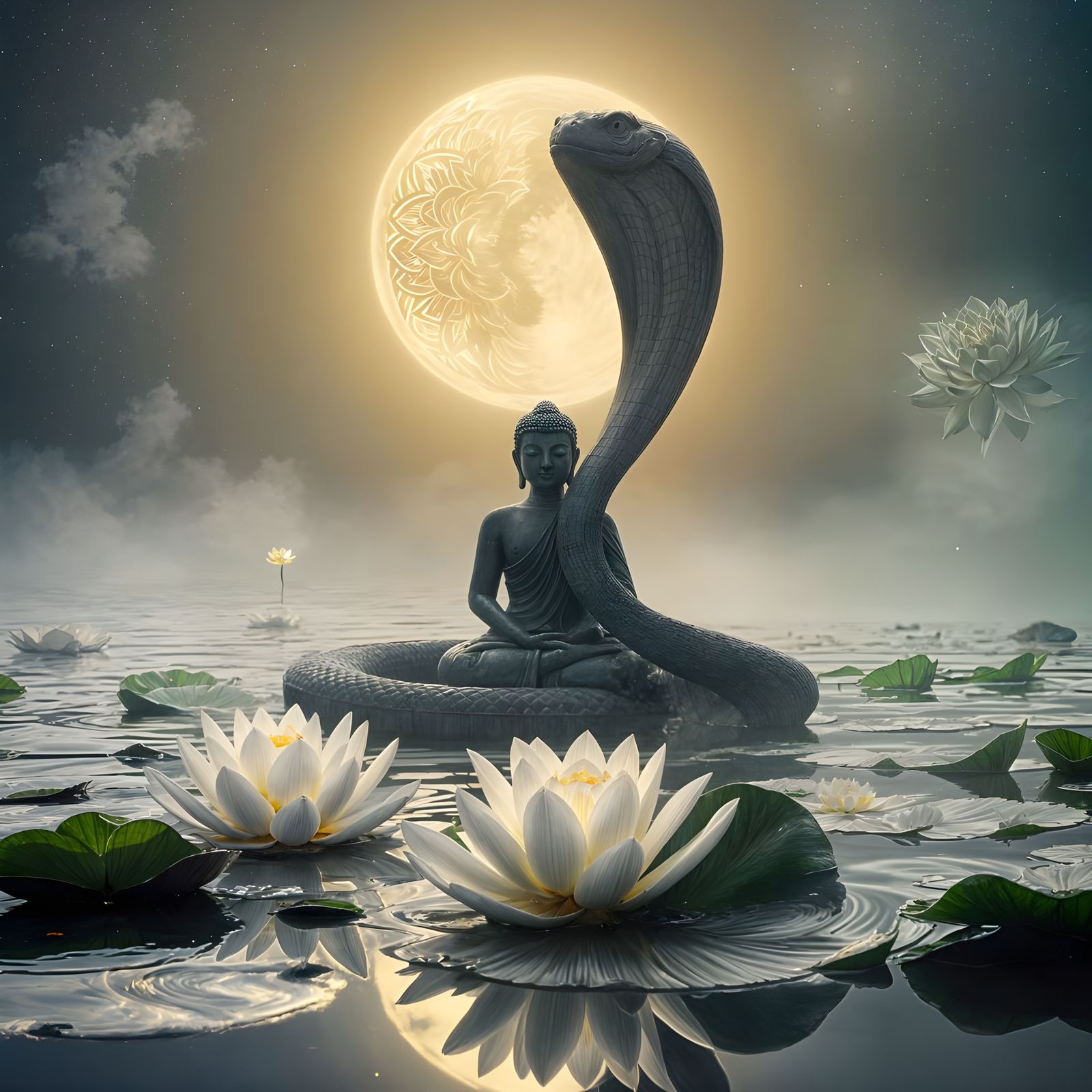 Sacred Lotus in Moonlit Serenity