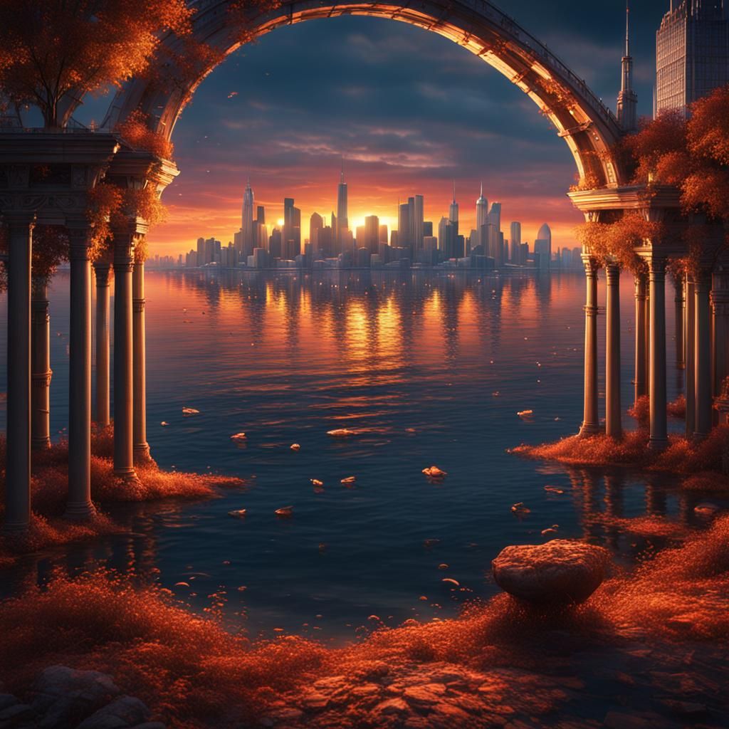 Cityscape Sunset: Detailed Matte Painting in Unreal Engine