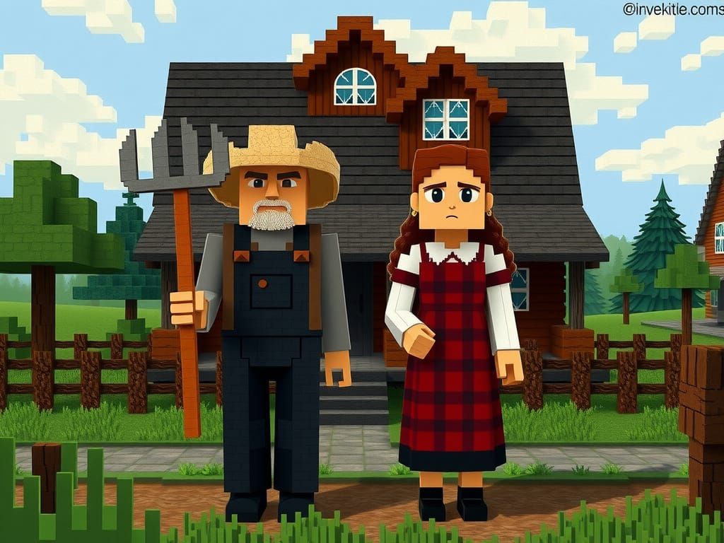 Rustic Blocky American Gothic in Minecraft Style