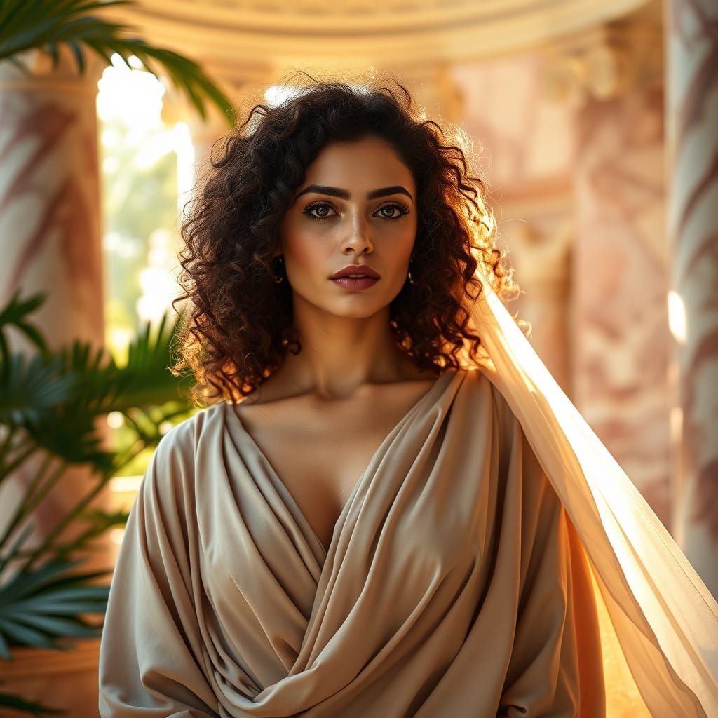 Classical Greek Oracle with Luscious Curly Hair