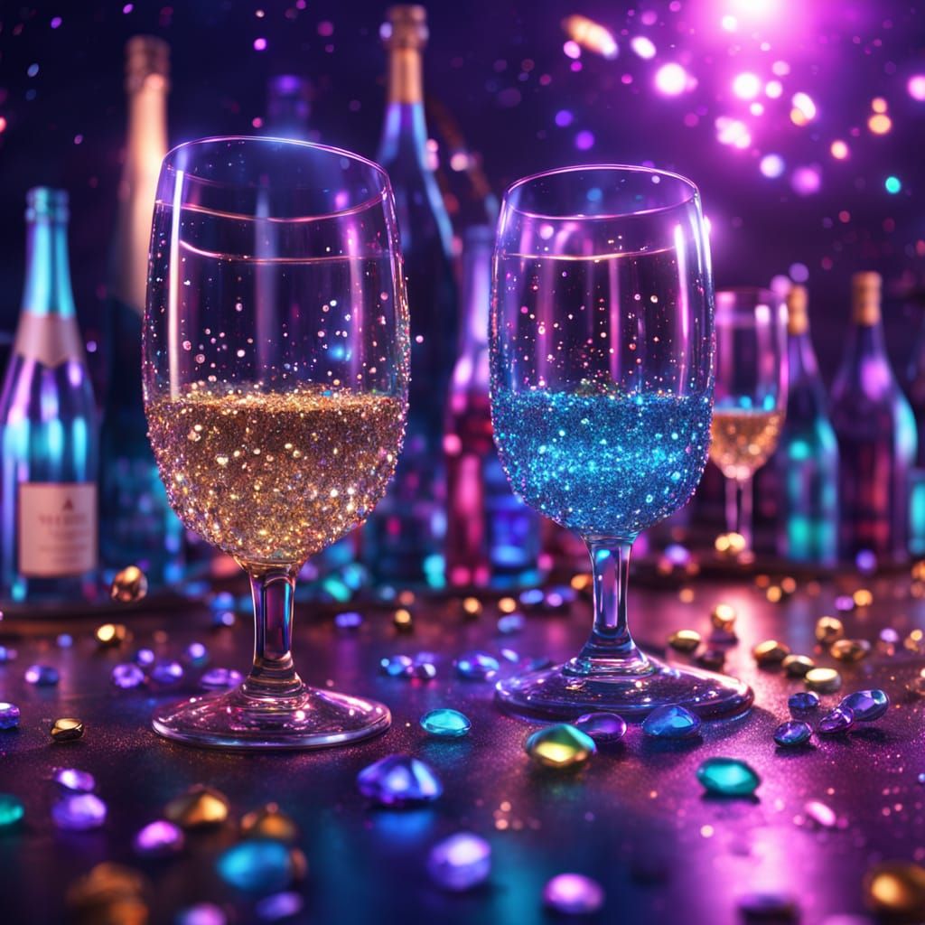 Champagne Bottles on a Glittering Dance Floor