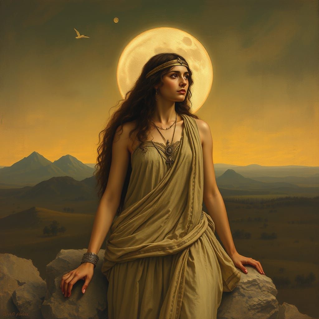 Ancient Goddess in Whimsical Art Style