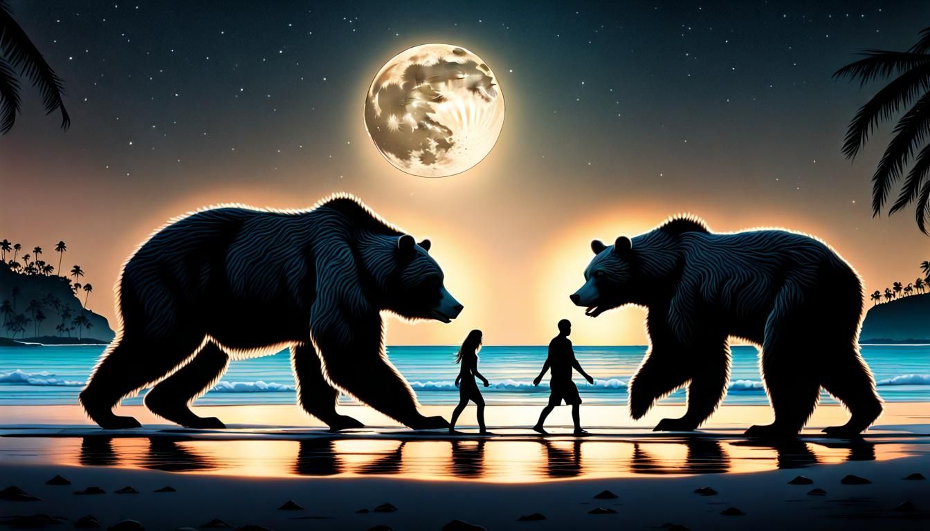 A couple dancing with bears on a Phillipin beach