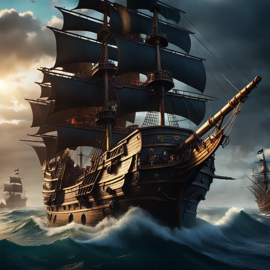 Pirate Ship Battle: Detailed Matte Painting