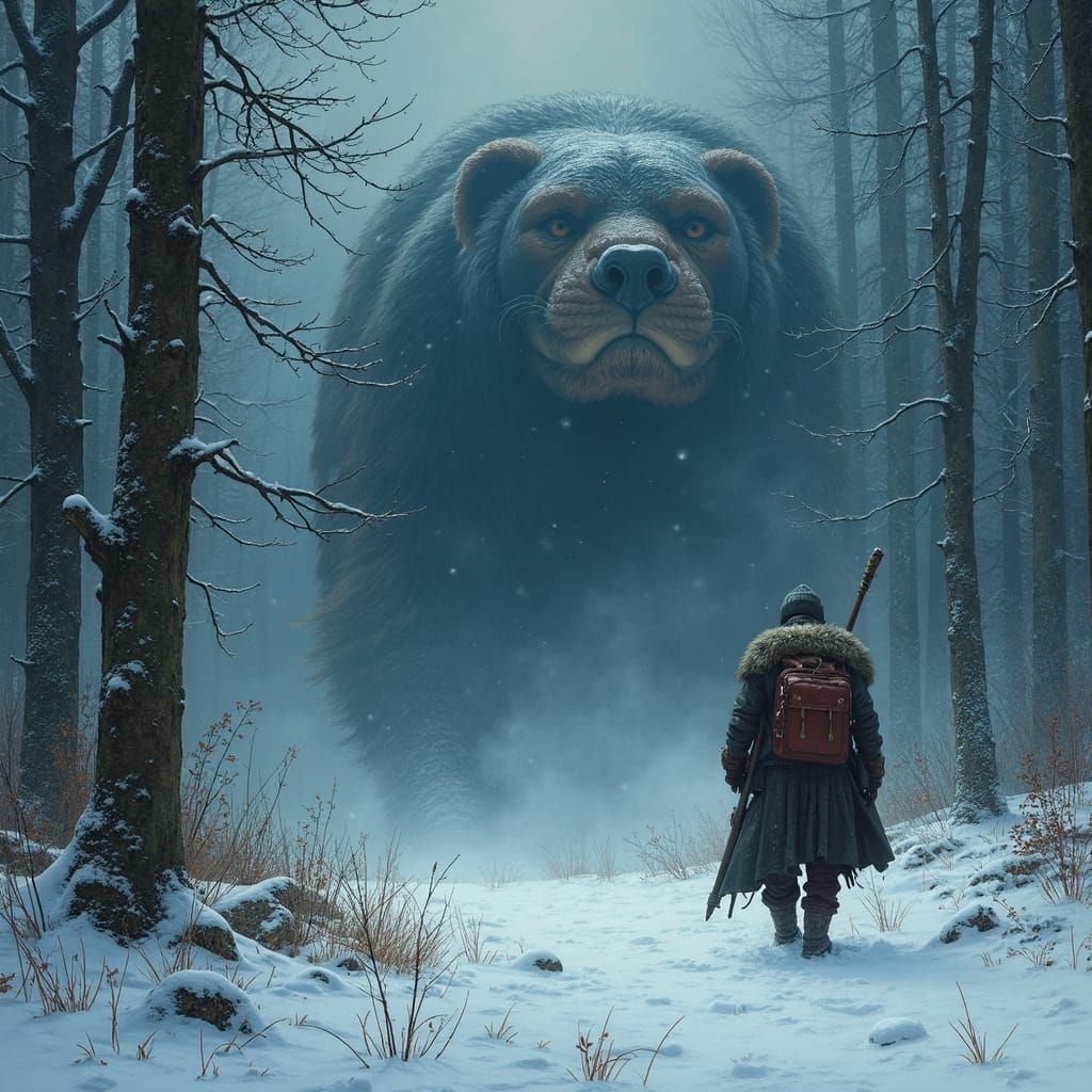 Viking Battles Giant Turkey in Snowy Forest