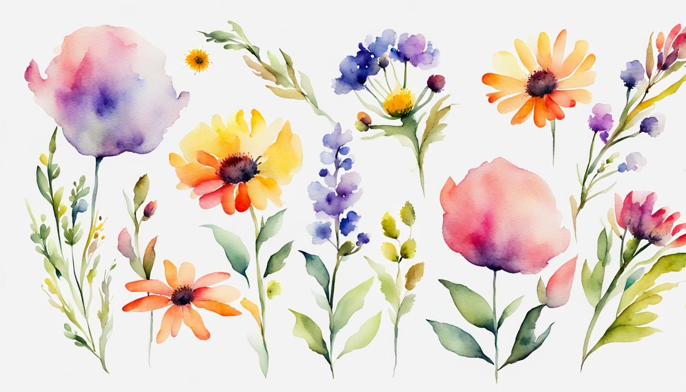 Watercolor Meadow Flower Bouquet