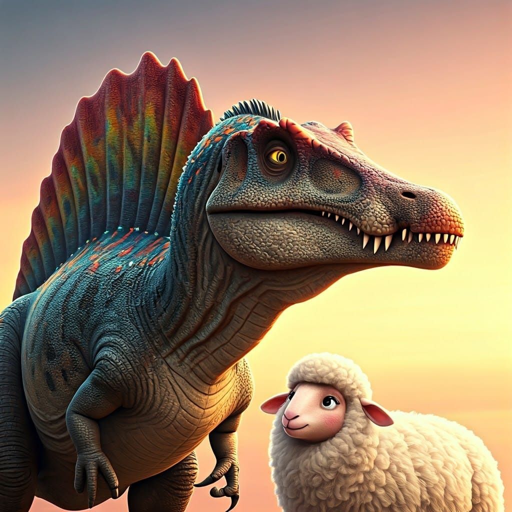 Spinosaurus in Love with Sheep, Pixar-Style