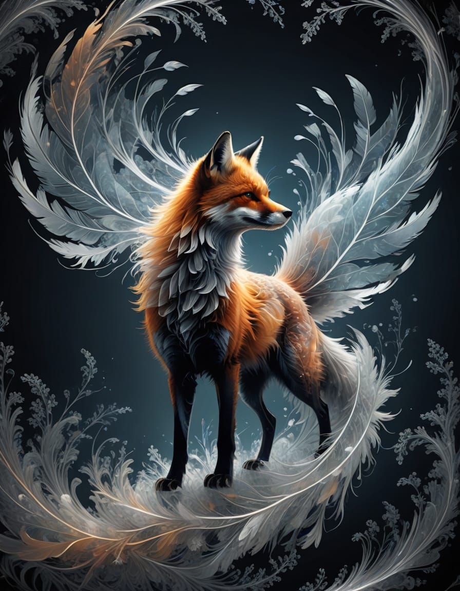Epic Digital Art: Weightless Fox Silhouette in Fractal Optic...