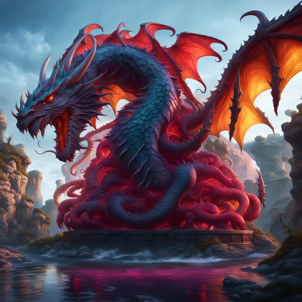 Giant Jelly Dragon Sculpture in Detailed Digital Art