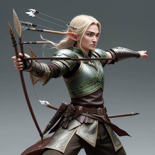 Elegant Elf Archer in Vibrant, Hyper-Detailed Armor