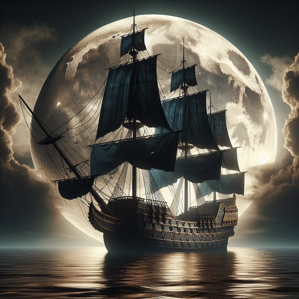 Gothic Galleon Under Moonlit Skies