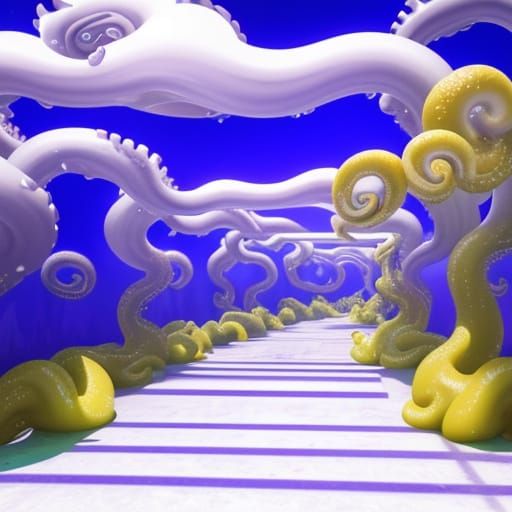 Infinite Mirror Alleyway with Yellow Slime and Octopus Tenta...