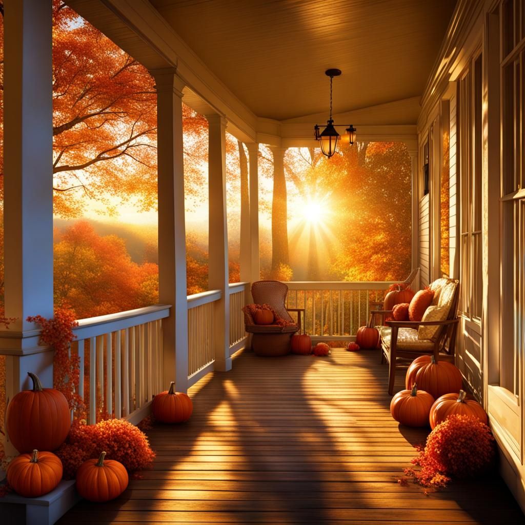 Magical Autumn Porch with Sparkling Lights