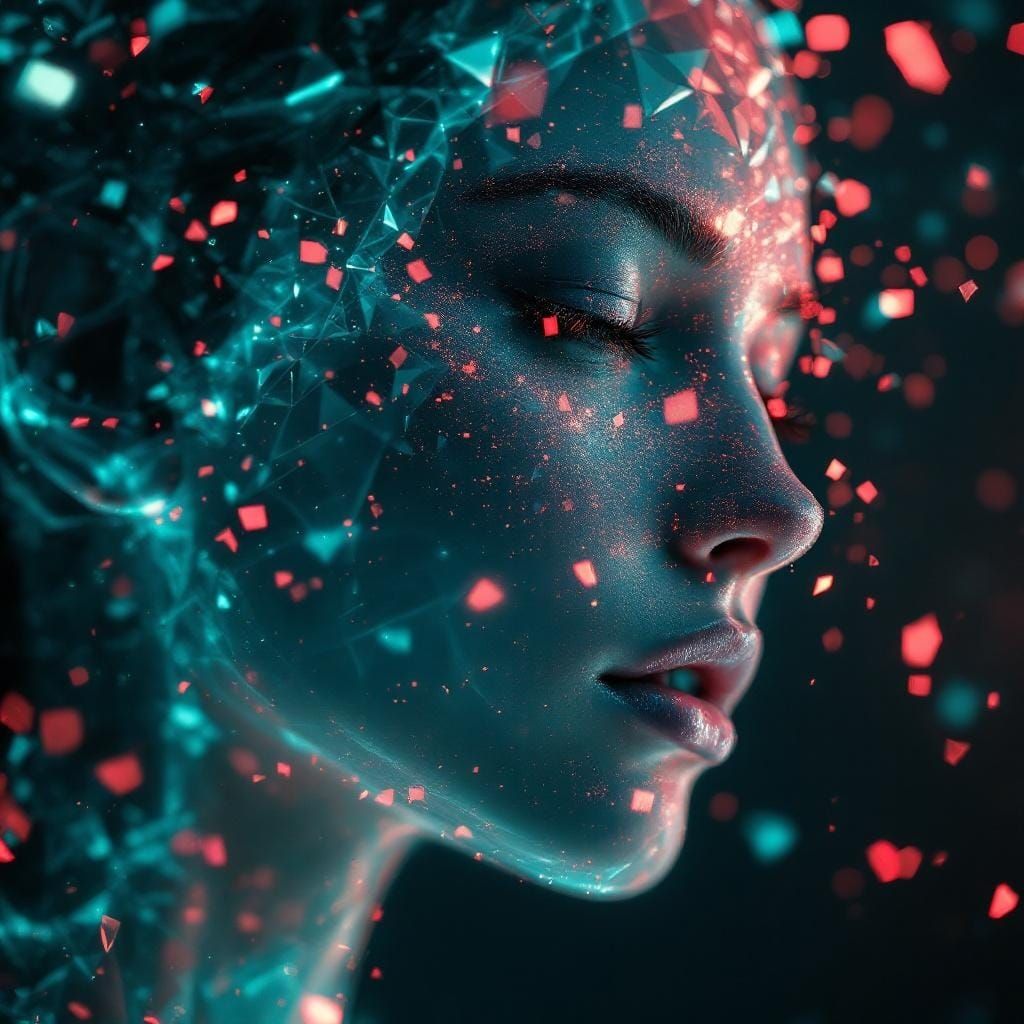 Ethereal Digital Bust with Cosmic Nebula