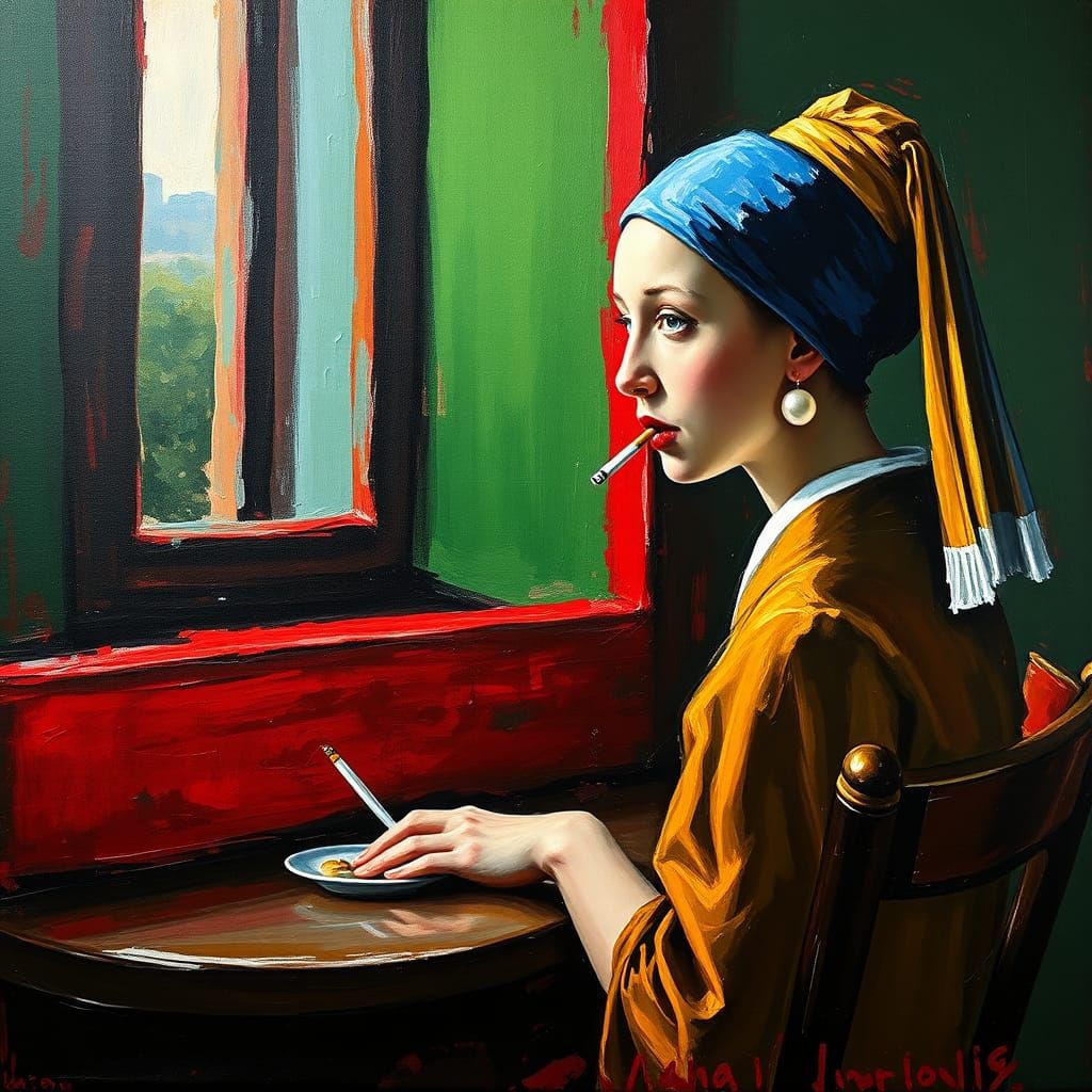 Girl with Pearl Earring Reimagined as Expressionist Painting