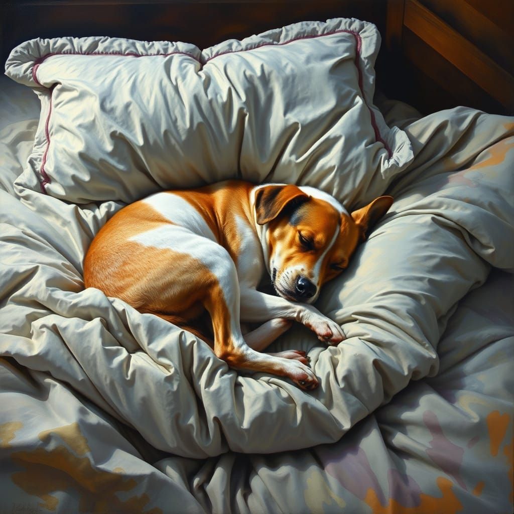 Surrealistic Oil Painting of a Dog Sleeping in 19th Century....