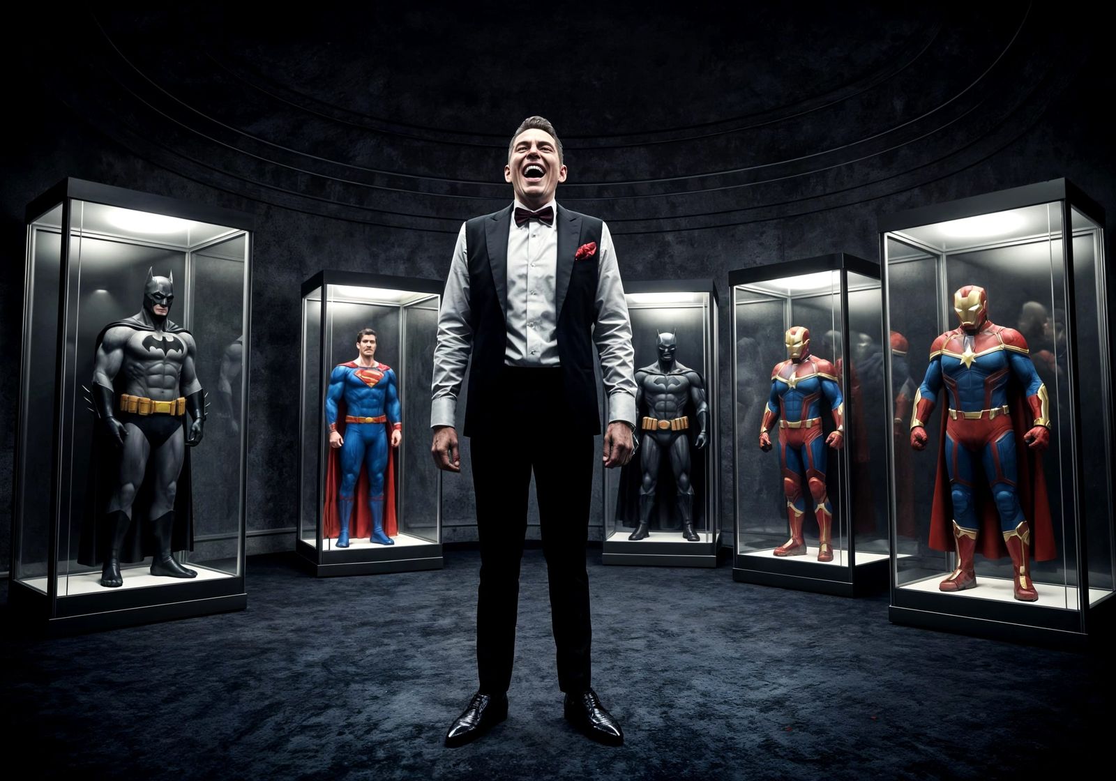 Supervillain Lair Holds Captured Superheroes in Glass Cases