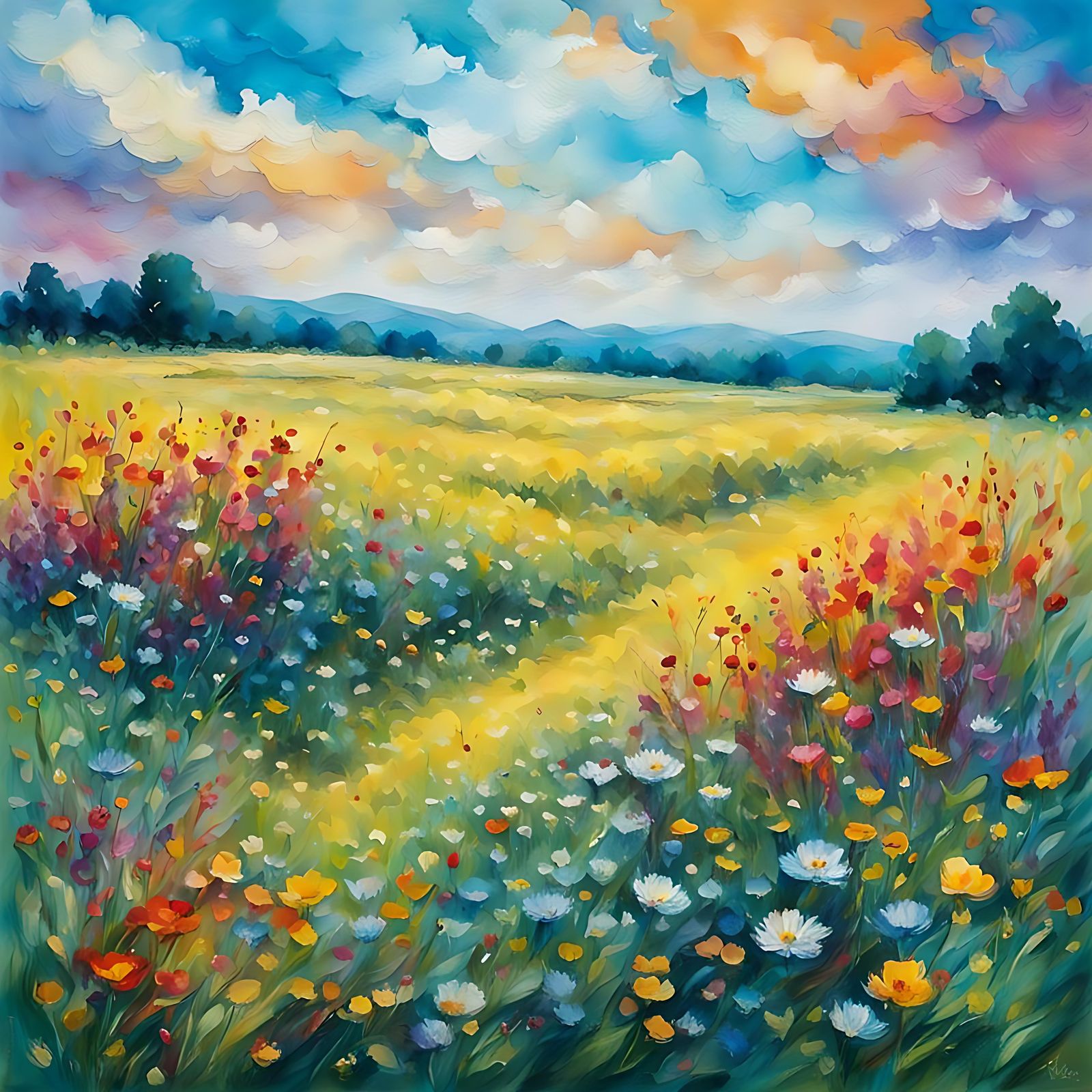 Painterly Summer Meadow in Post-Impressionistic Style