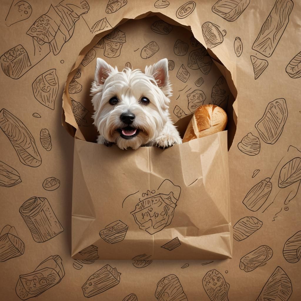 Westie Dog Bread in Bag: Fantasy Concept Art