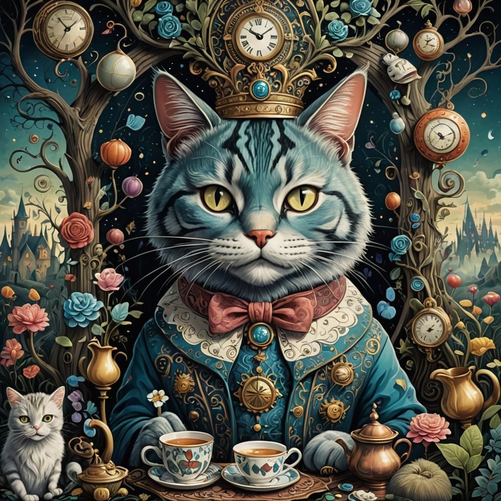 Whimsical Cat in Wonderland: Fantasy Concept Art