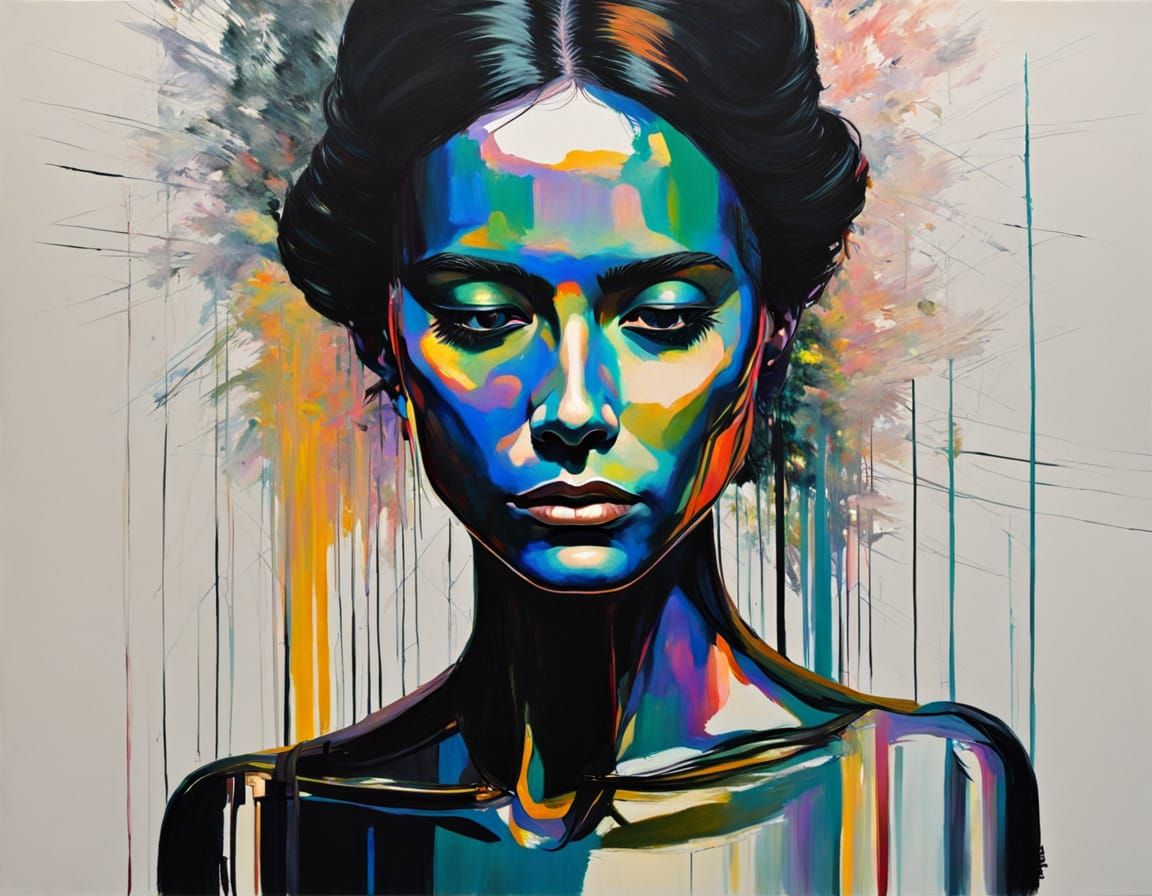 Minimalist Female Model with Iridescent Zen Lines