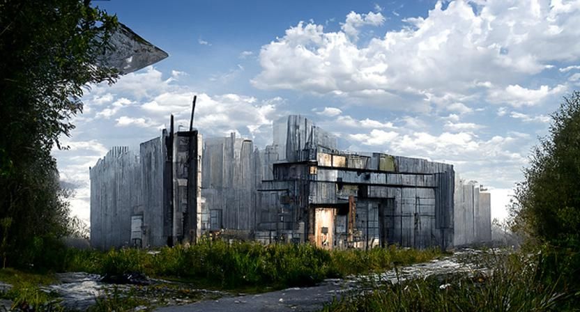 Post-Apocalyptic Architecture Rendered in Film Noir Style