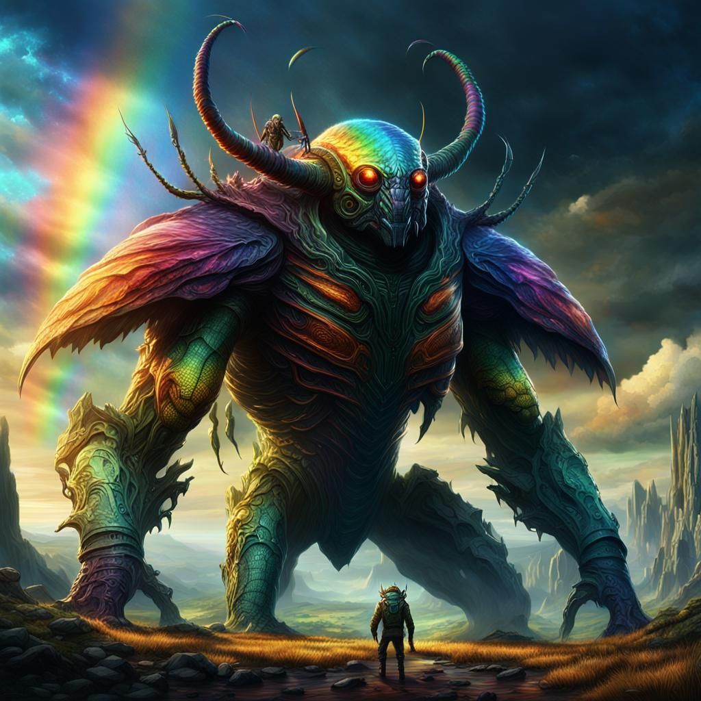 Rainbow Insectoid Creature Dominates Landscape in Fantasy Ar...