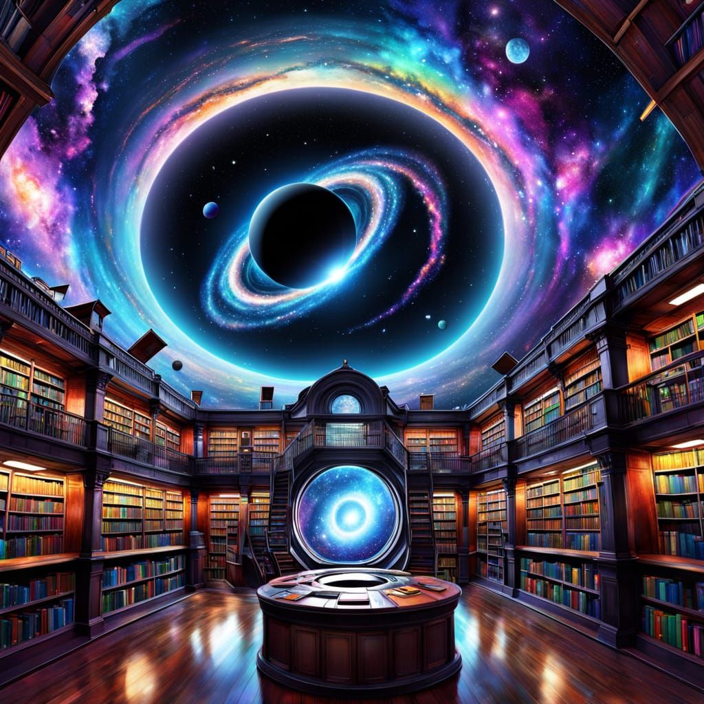 Cosmic Library Rooftop in Vibrant Colors