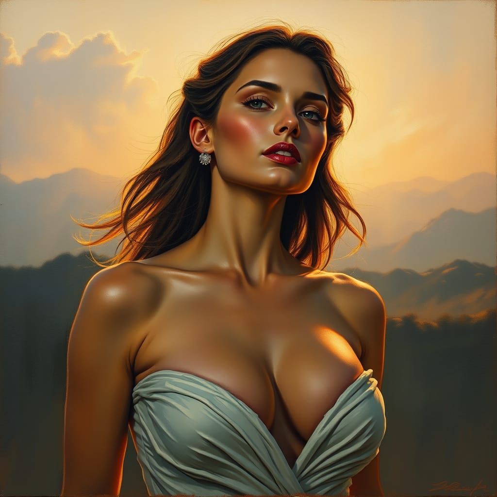 Oil Painting of Woman with Dramatic Lighting