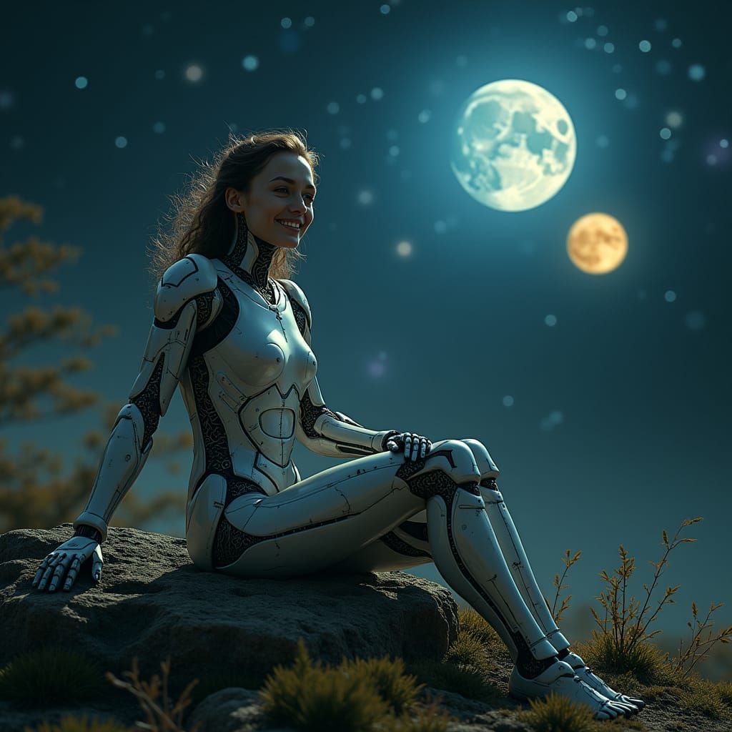 Cyborg Under the Stars: A Celestial Portrait