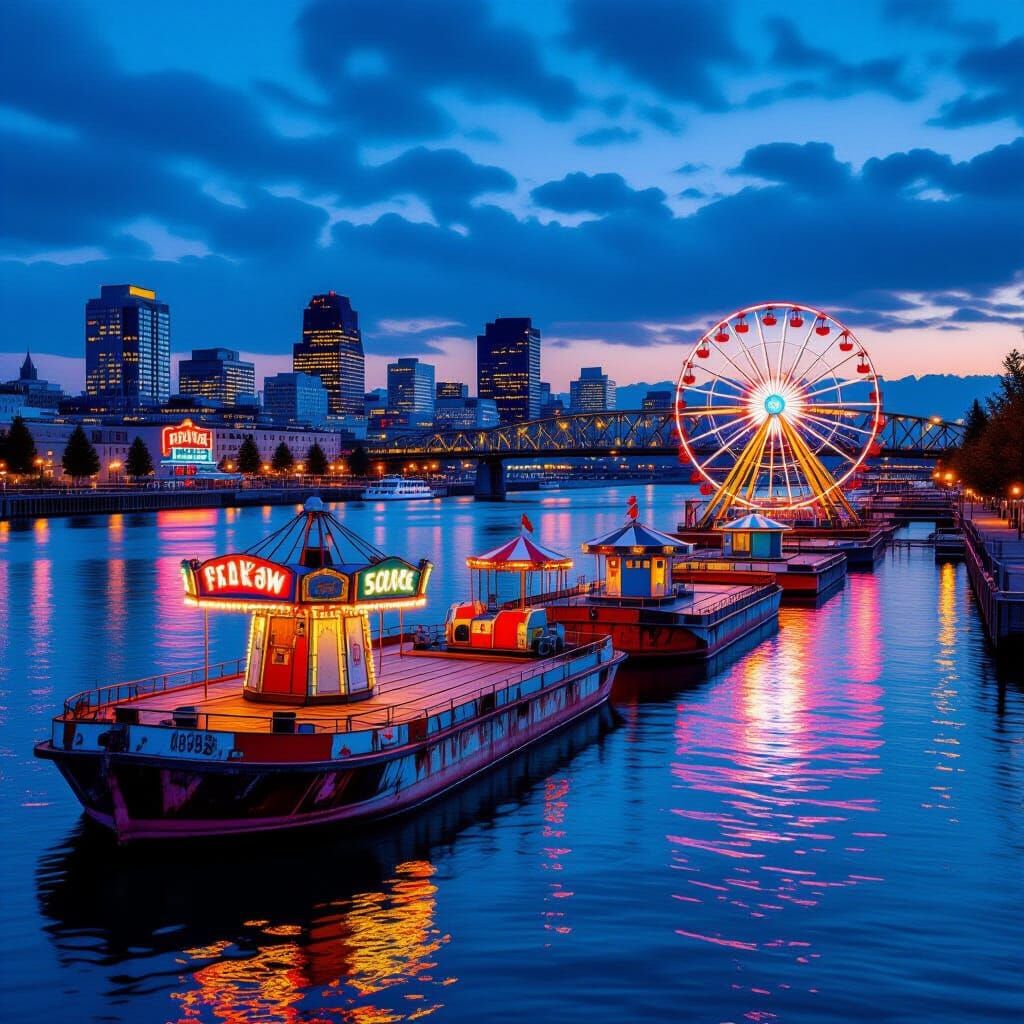 Portland Barges at Dusk: Carnival of Lights