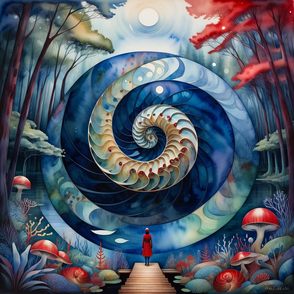 Ethereal Nautilus Woman in Esoteric Watercolor