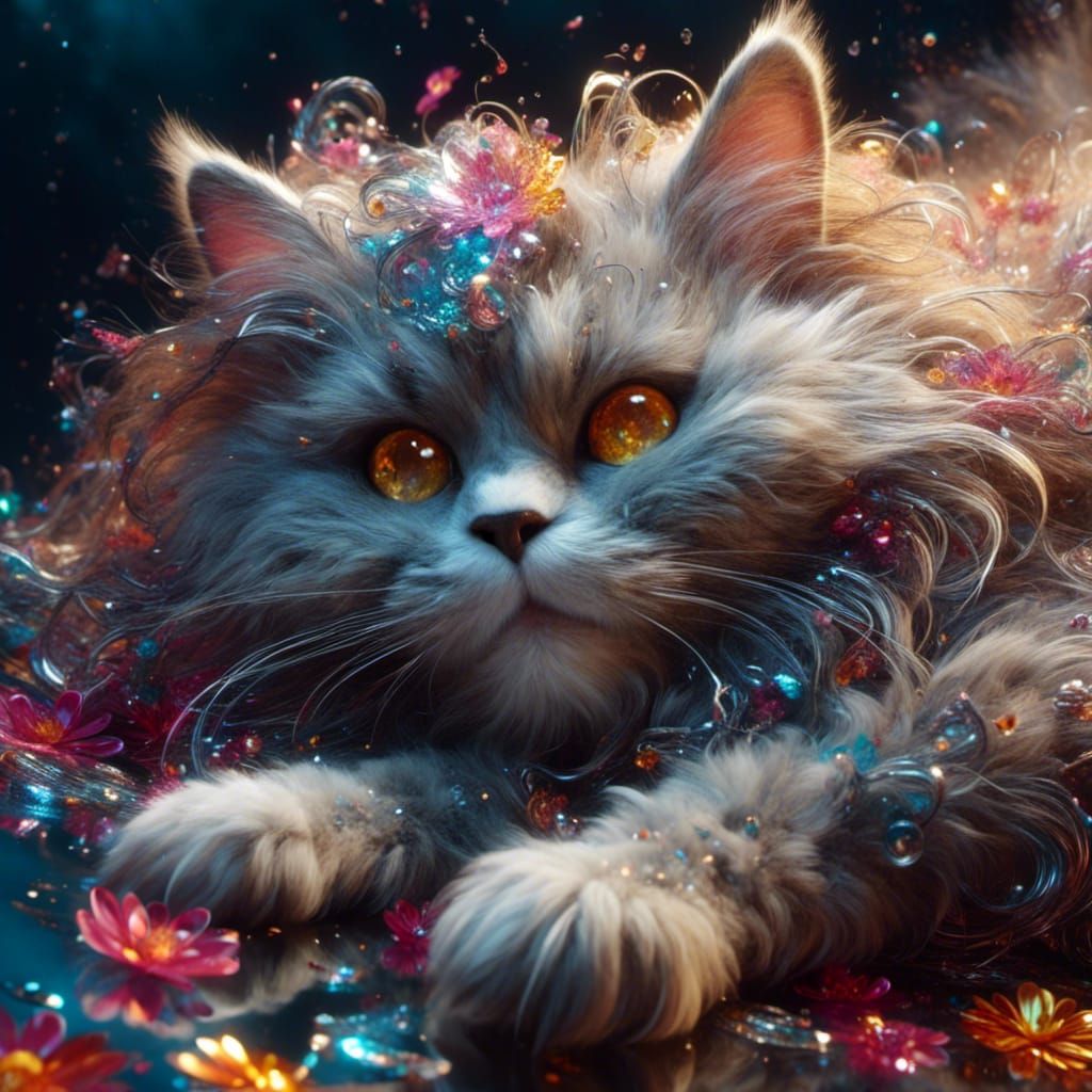 Detailed Cat with Legs Up, Hyperrealistic Art