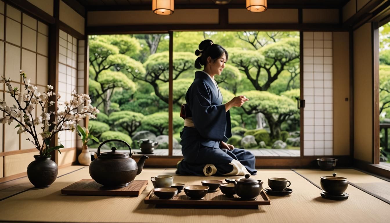 Japanese Tea Ceremony in Traditional Tea House