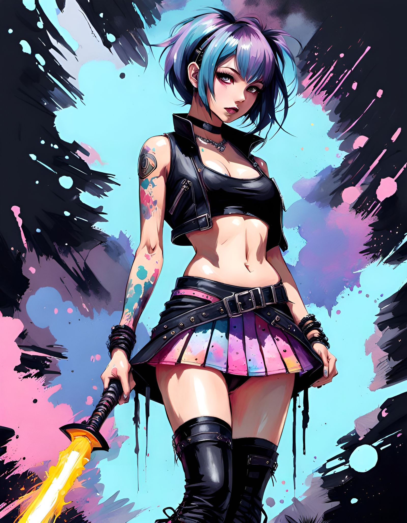 Goth Woman in Pastel Akira Toriyama Style