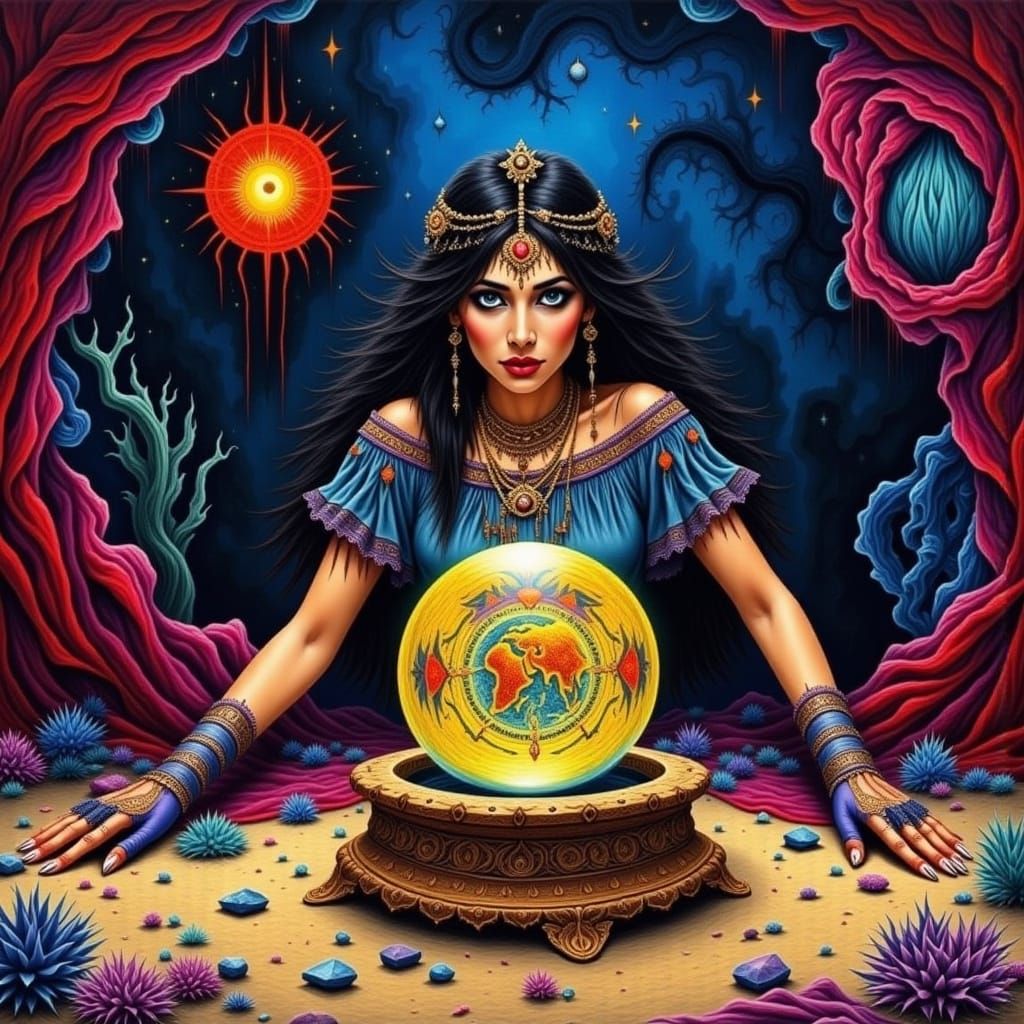 Mystical Desert Fortune Teller in Crystal Ball