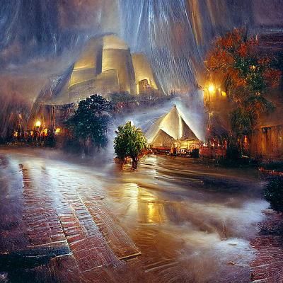 Rainy Night at Giza: Ethereal Fantasy Painting