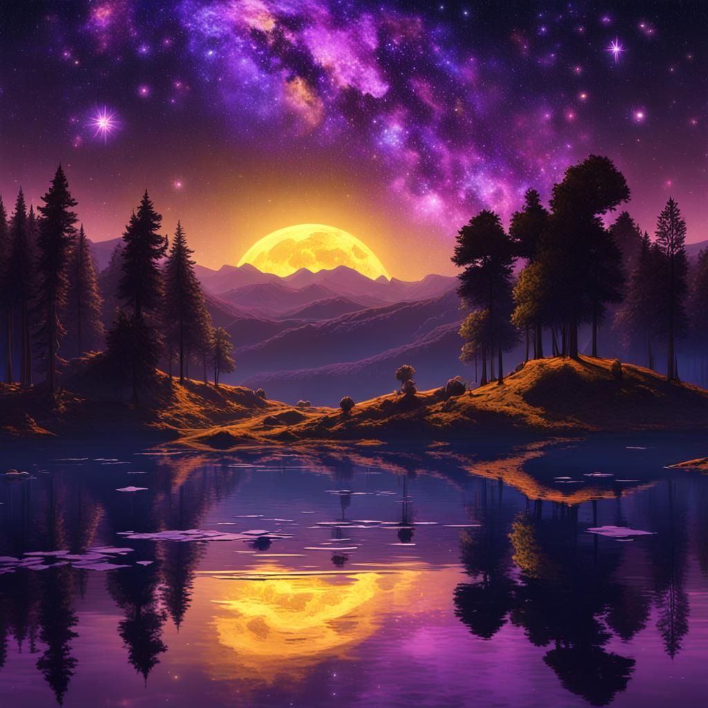 Starry Night Reflection: Dark Fantasy Concept Art