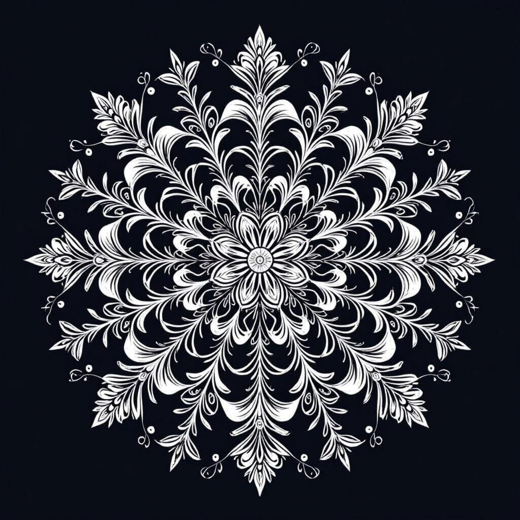 Simple Black and White Christmas Mandala Design