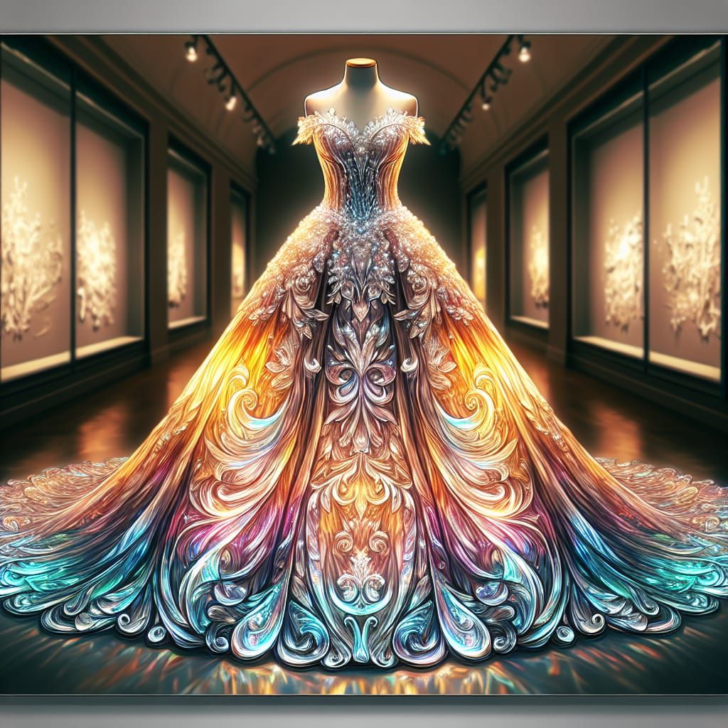 Ornate Glass Gown in Museum, Airbrush Art