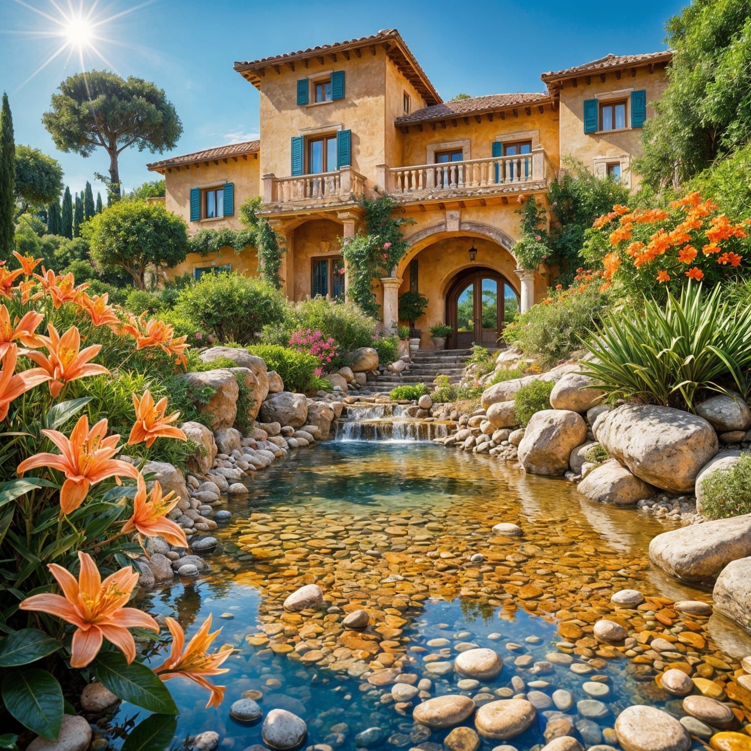 Idyllic Mediterranean Villa with Stream in Sunshine