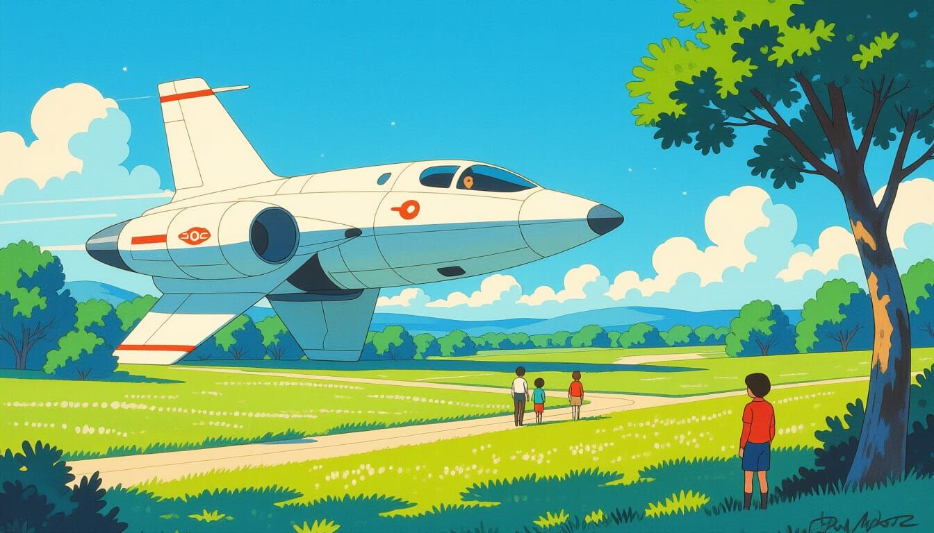 Ghibli-esque Technological Utopia in Gouache and Watercolor