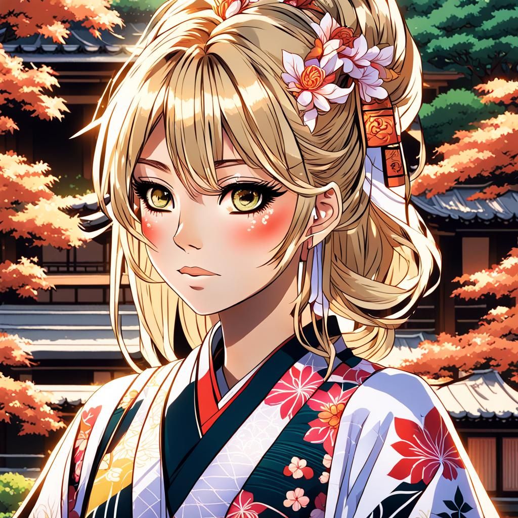 Gyaru in Kimono: Anime Illustration in Studio Trigger Style