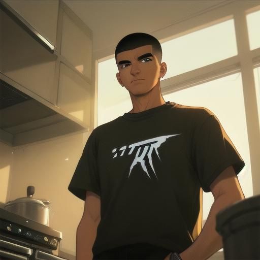 Brazilian Man in Cyberpunk Kitchen with Matrix Filter