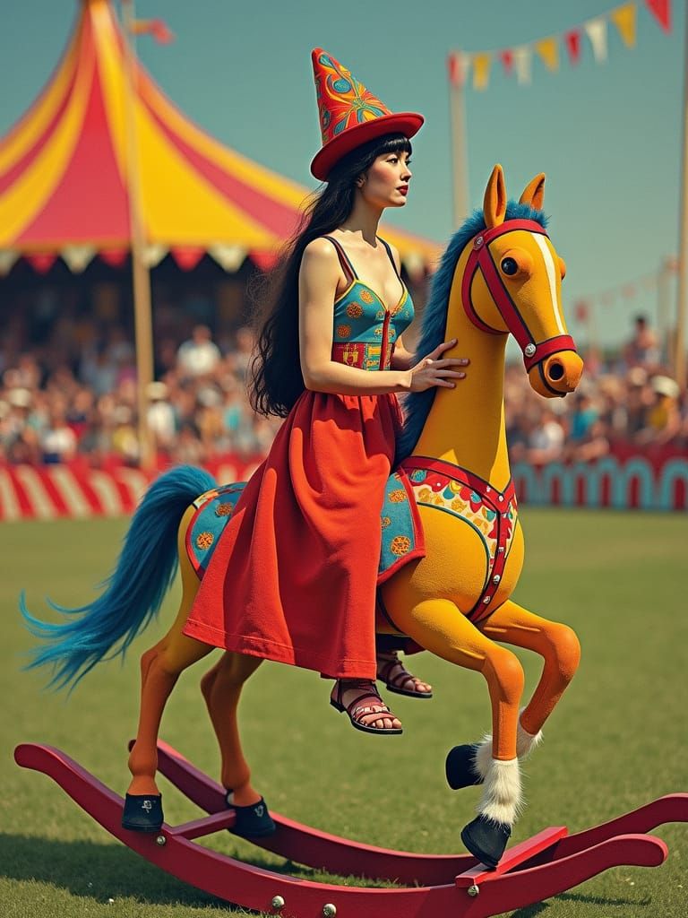 Circus artiste on her rocking horse