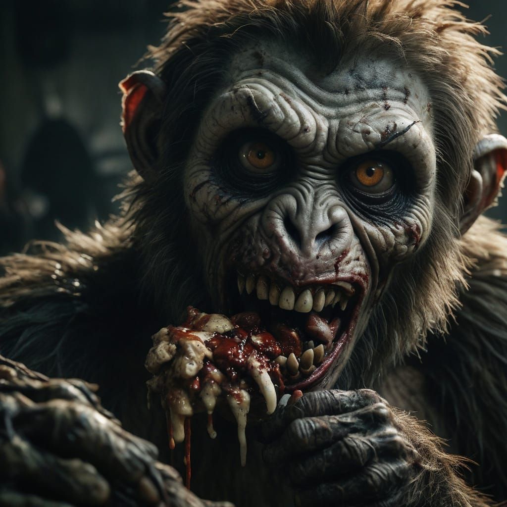 Cinematic Horror Masterpiece: Grotesque Zombie Monkey Monste...