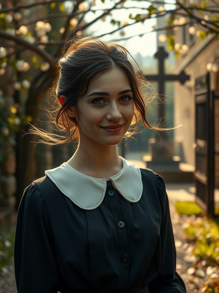 Early 20th-Century Woman Embarks on a Solemn Journey