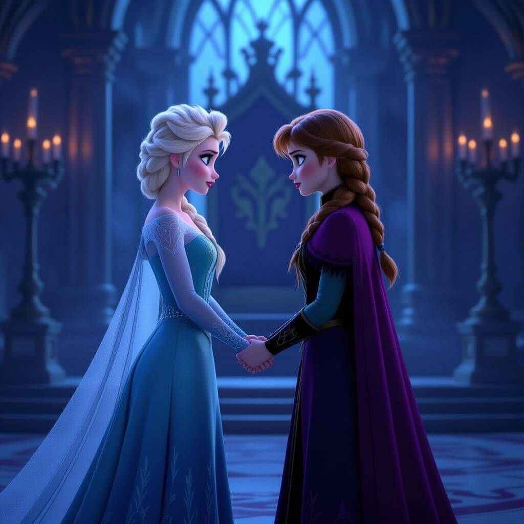 Elsa and Anna in Throne Room, Fearful and Connected